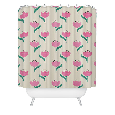 Showmemars Vintage Pink Fabric Tulips Shower Curtain