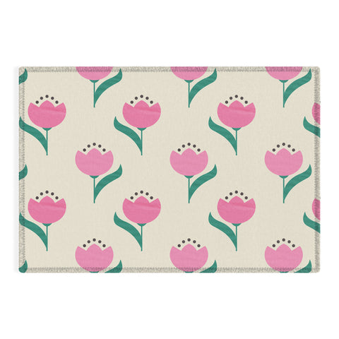 Showmemars Vintage Pink Fabric Tulips Outdoor Rug