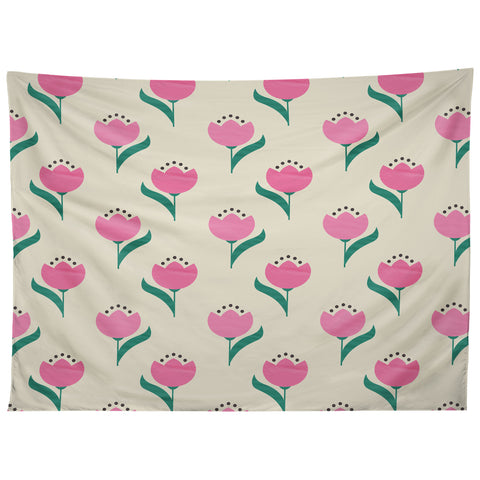 Showmemars Vintage Pink Fabric Tulips Tapestry