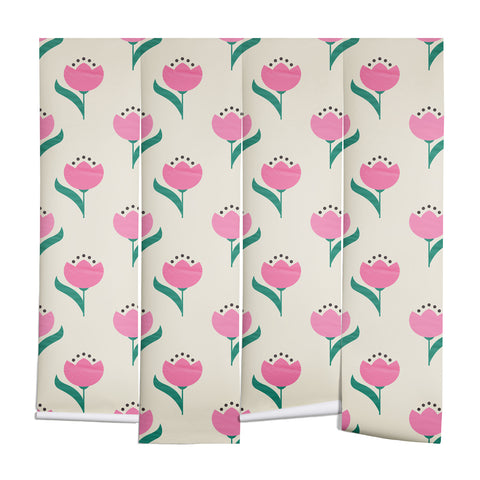 Showmemars Vintage Pink Fabric Tulips Wall Mural