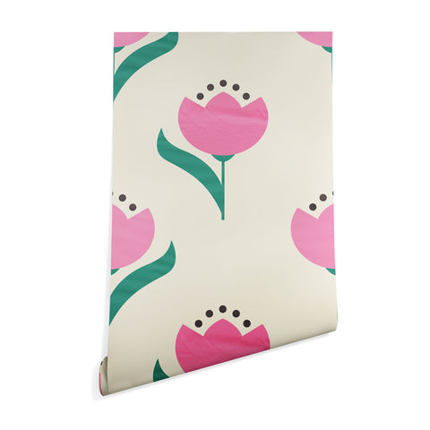 Showmemars Vintage Pink Fabric Tulips Wallpaper