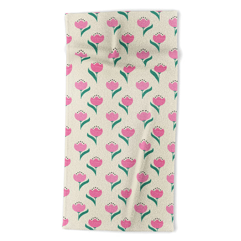 Showmemars Vintage Pink Fabric Tulips Beach Towel