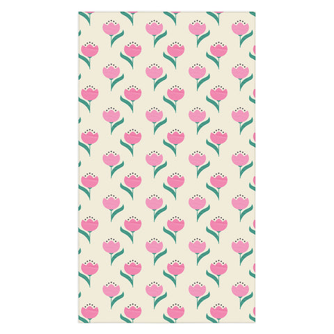 Showmemars Vintage Pink Fabric Tulips Tablecloth