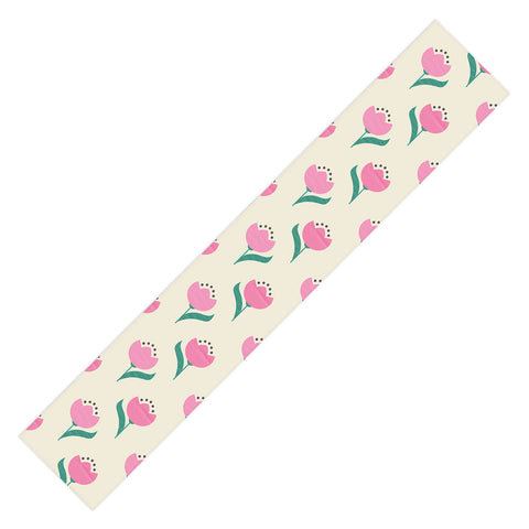 Showmemars Vintage Pink Fabric Tulips Table Runner