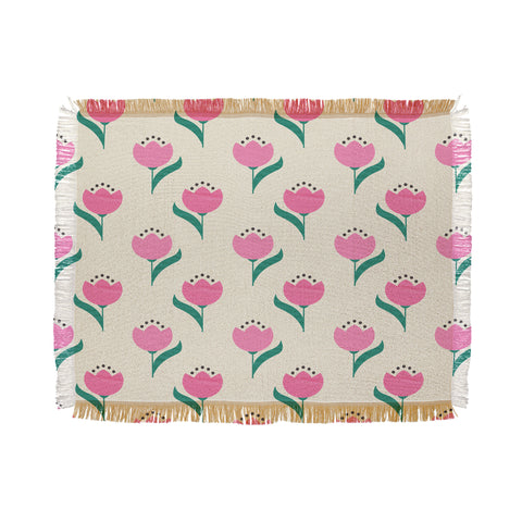 Showmemars Vintage Pink Fabric Tulips Throw Blanket