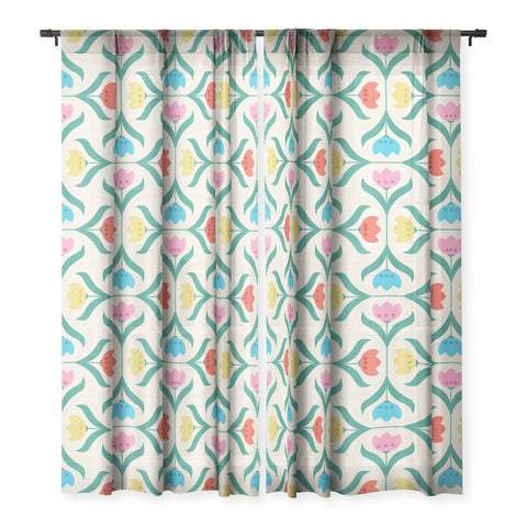 Showmemars Vintage Tulips Patchwork Sheer Window Curtain