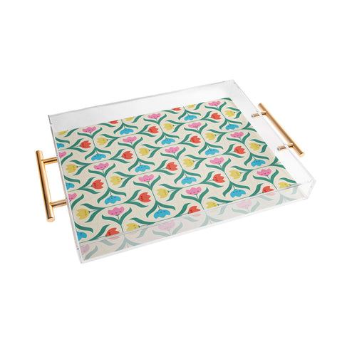 Showmemars Vintage Tulips Patchwork Acrylic Tray