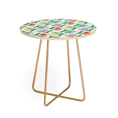 Showmemars Vintage Tulips Patchwork Round Side Table
