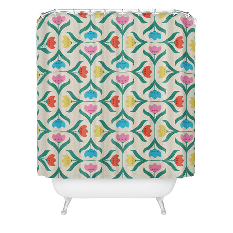 Showmemars Vintage Tulips Patchwork Shower Curtain