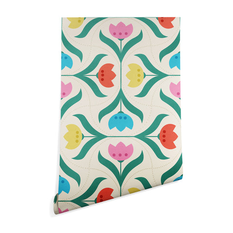 Showmemars Vintage Tulips Patchwork Wallpaper