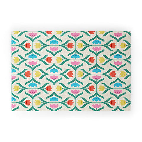 Showmemars Vintage Tulips Patchwork Welcome Mat