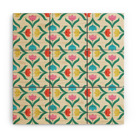 Showmemars Vintage Tulips Patchwork Wood Wall Mural