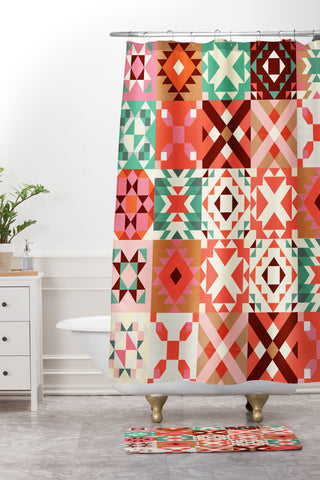 Showmemars Winter Quilt Pattern no4 Shower Curtain And Mat