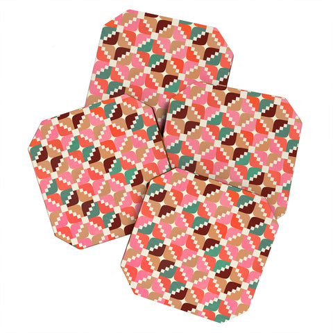 Showmemars Winter Retro Quilt Pattern Coaster Set