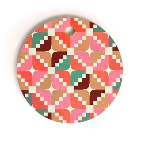 Showmemars Winter Retro Quilt Pattern Cutting Board Round