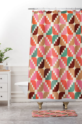 Showmemars Winter Retro Quilt Pattern Shower Curtain And Mat