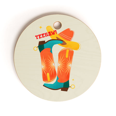 Showmemars Yeehaw Bright Cowboy Boots Cutting Board Round