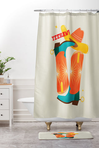 Showmemars Yeehaw Bright Cowboy Boots Shower Curtain And Mat