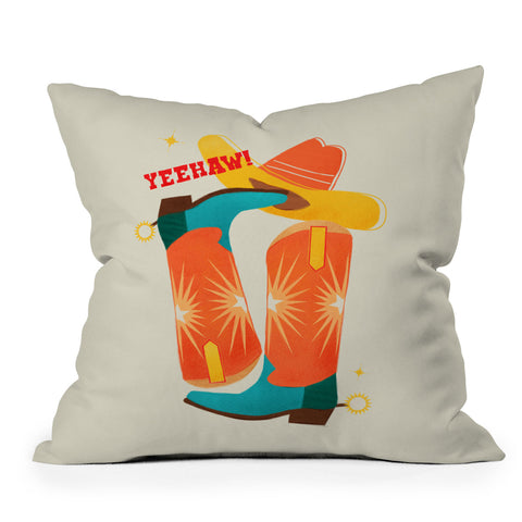 Showmemars Yeehaw Bright Cowboy Boots Outdoor Throw Pillow