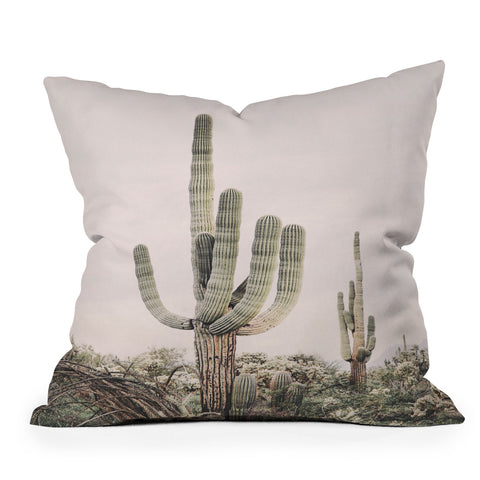 Sisi and Seb Pastel Pink Cactus Outdoor Throw Pillow