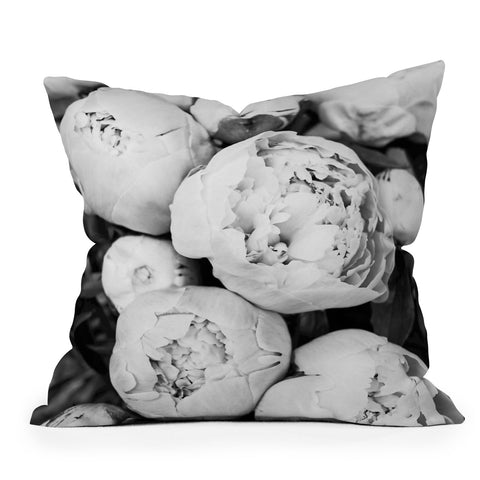 Sisi and Seb Peonies BW Outdoor Throw Pillow