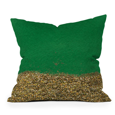Social Proper Dipped In Gold Emerald Outdoor Throw Pillow