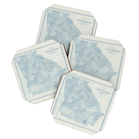 Society6 Design Studio 1851 Georgia Map Blue Coaster Set