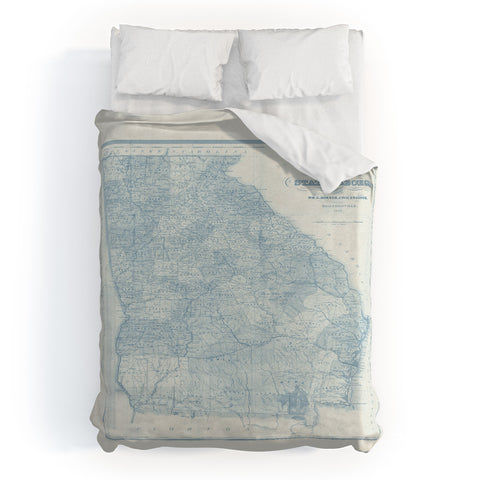 Society6 Design Studio 1851 Georgia Map Blue Duvet Cover