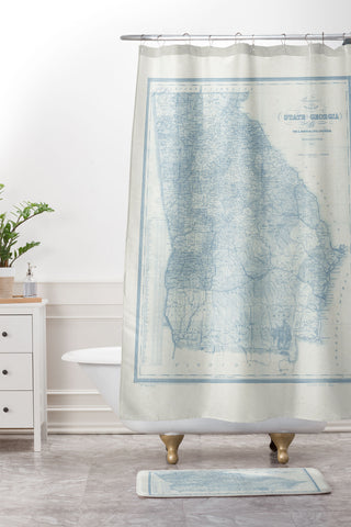 Society6 Design Studio 1851 Georgia Map Blue Shower Curtain And Mat