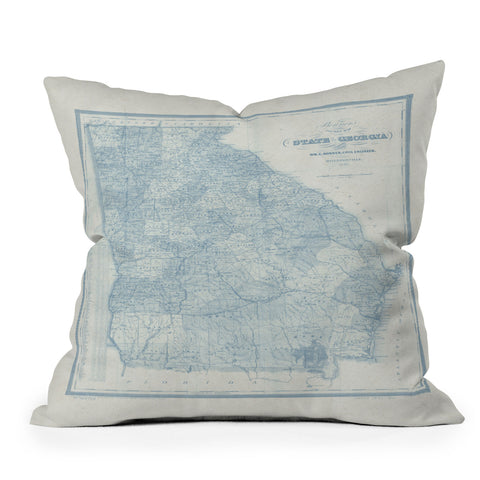 Society6 Design Studio 1851 Georgia Map Blue Outdoor Throw Pillow