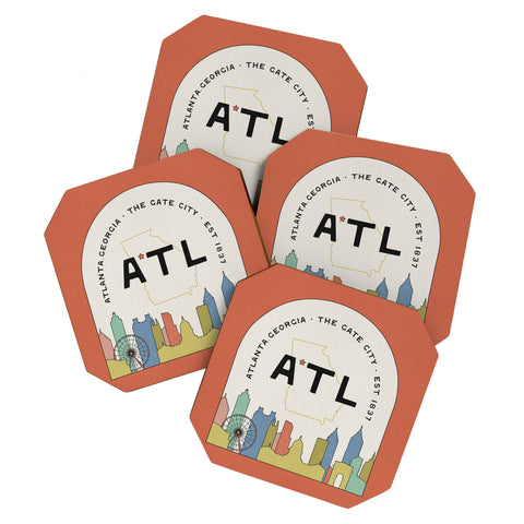 Society6 Design Studio ATL Gate City Red Peach Coaster Set