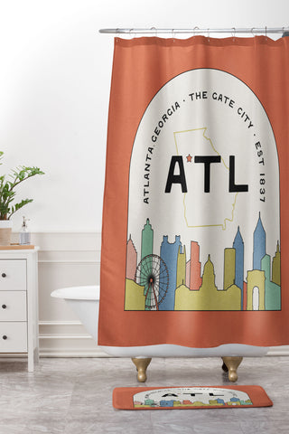 Society6 Design Studio ATL Gate City Red Peach Shower Curtain And Mat
