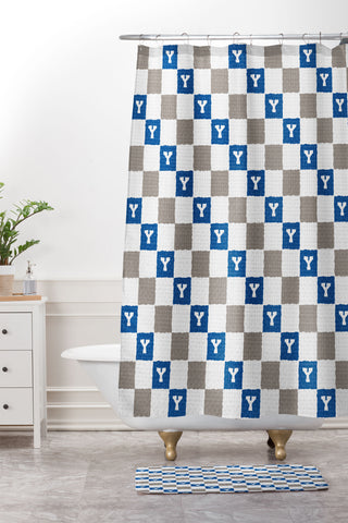 Society6 Design Studio Checkered Y Pattern Shower Curtain And Mat