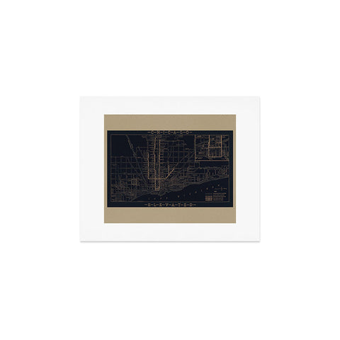 Society6 Design Studio Chicago Elevated Map 1913 Black Art Print