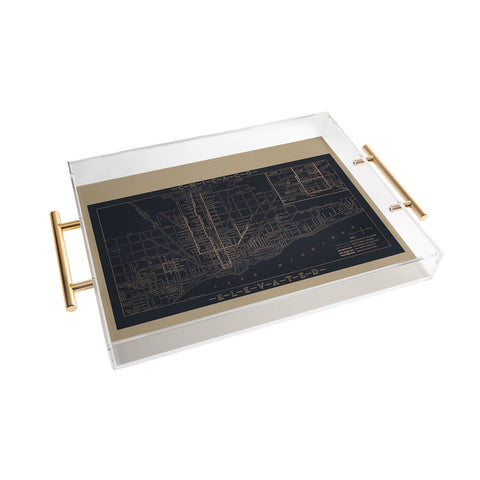 Society6 Design Studio Chicago Elevated Map 1913 Black Acrylic Tray
