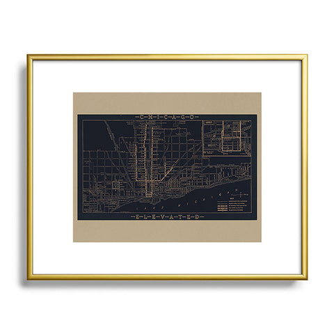 Society6 Design Studio Chicago Elevated Map 1913 Black Metal Framed Art Print