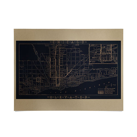 Society6 Design Studio Chicago Elevated Map 1913 Black Poster