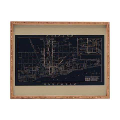 Society6 Design Studio Chicago Elevated Map 1913 Black Rectangular Tray