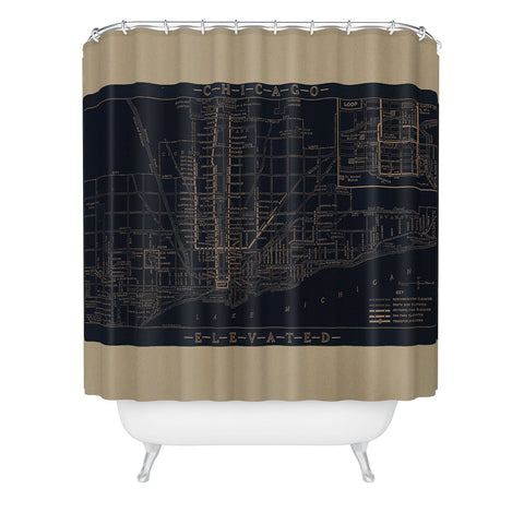 Society6 Design Studio Chicago Elevated Map 1913 Black Shower Curtain
