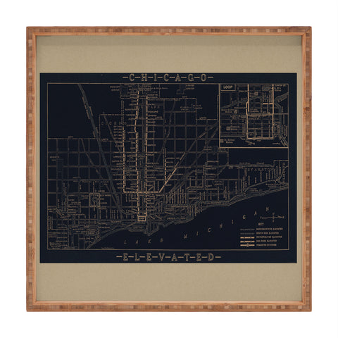 Society6 Design Studio Chicago Elevated Map 1913 Black Square Tray