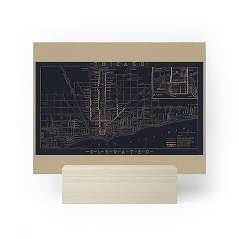 Society6 Design Studio Chicago Elevated Map 1913 Black Mini Art Print