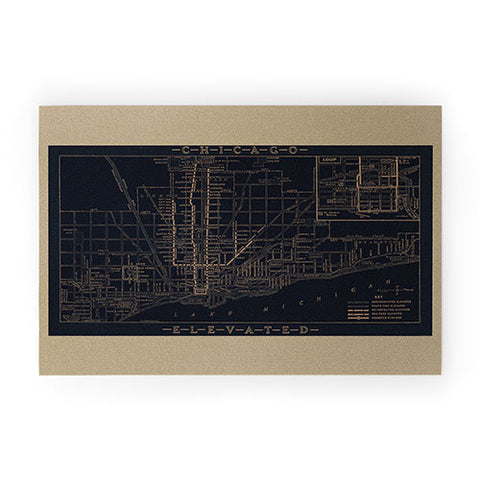 Society6 Design Studio Chicago Elevated Map 1913 Black Welcome Mat