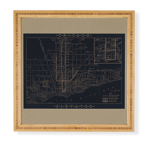 Society6 Design Studio Chicago Elevated Map 1913 Black Framed Wall Art