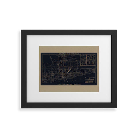 Society6 Design Studio Chicago Elevated Map 1913 Black Framed Art Print