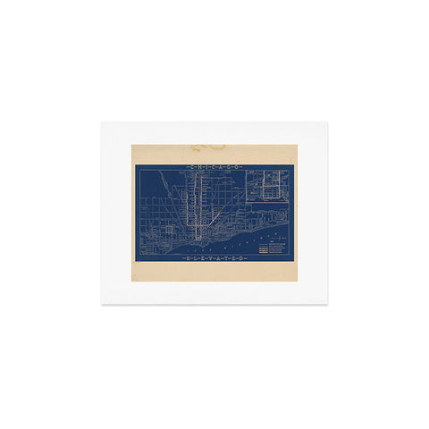 Society6 Design Studio Chicago Elevated Map 1913 Blue Art Print
