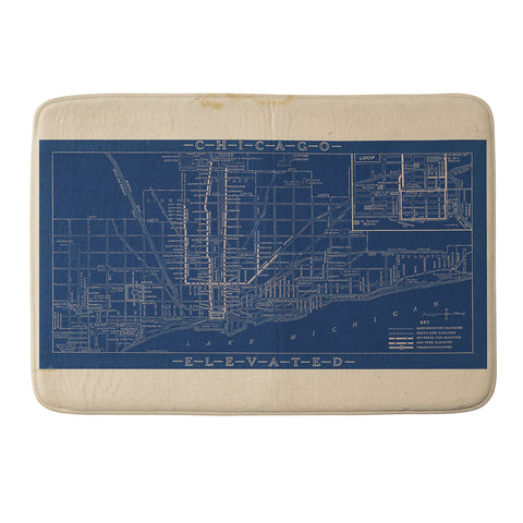 Society6 Design Studio Chicago Elevated Map 1913 Blue Memory Foam Bath Mat