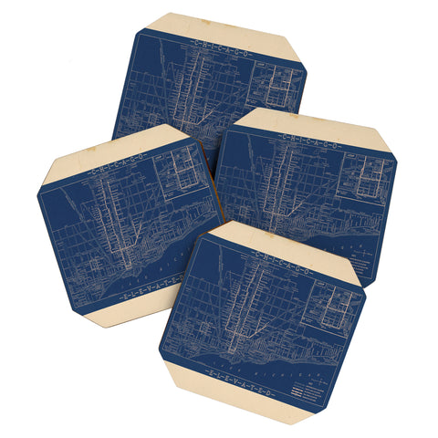Society6 Design Studio Chicago Elevated Map 1913 Blue Coaster Set