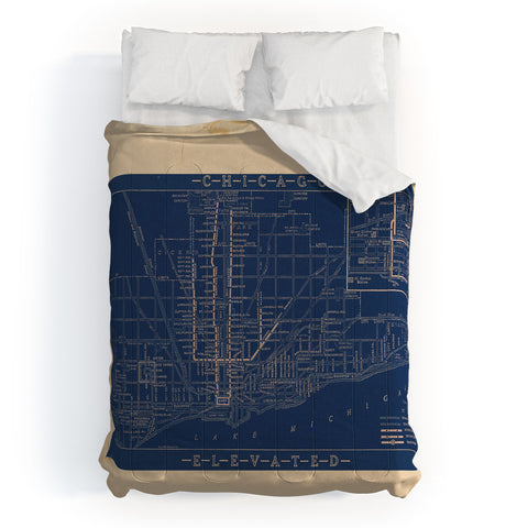 Society6 Design Studio Chicago Elevated Map 1913 Blue Comforter