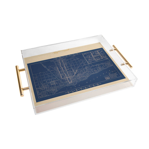 Society6 Design Studio Chicago Elevated Map 1913 Blue Acrylic Tray