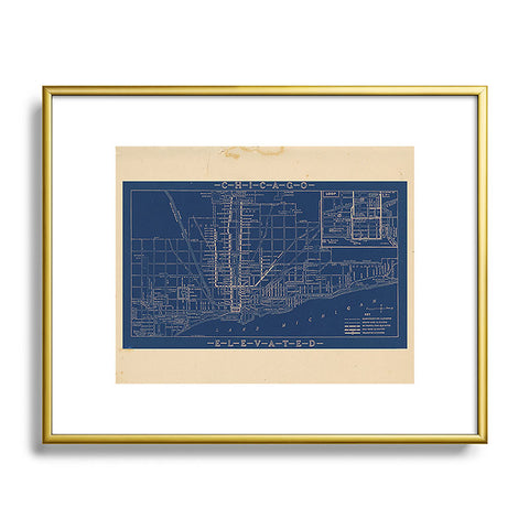 Society6 Design Studio Chicago Elevated Map 1913 Blue Metal Framed Art Print